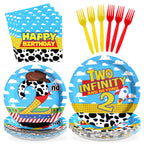 Greencian 96 Pcs Toy Cartoon Story 2nd Birthday Party Supplies — Plates & Napkins (Serves 24)