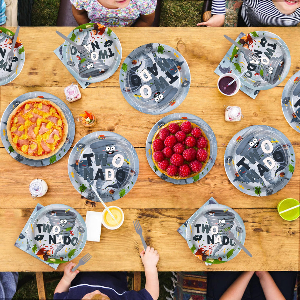 Greencian Twonado Tornado Birthday Party Plates & Napkins Set – 96 Pcs (Serves 24)