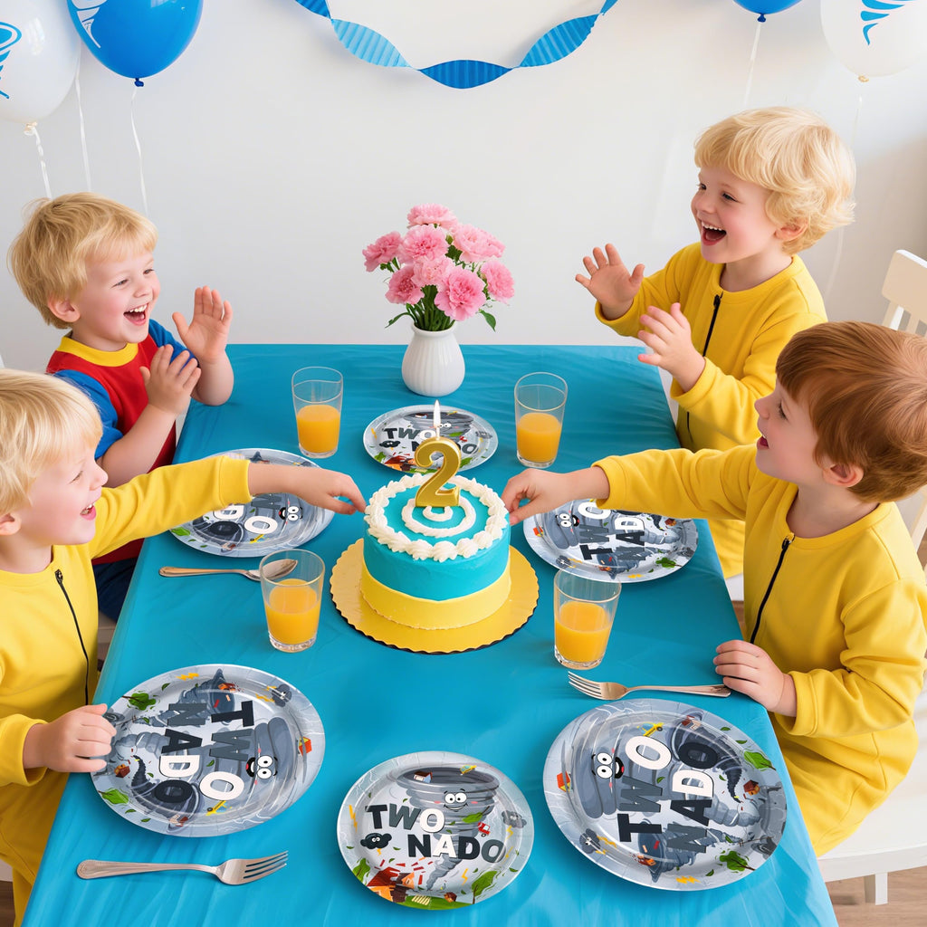 Greencian Twonado Tornado Birthday Party Plates & Napkins Set – 96 Pcs (Serves 24)