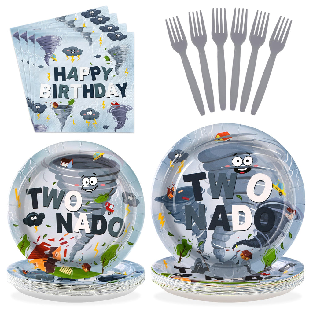 Greencian Twonado Tornado Birthday Party Plates & Napkins Set – 96 Pcs (Serves 24)