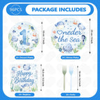 Greencian 96 Pcs Under The Sea Party Supplies – 1st Birthday Plates & Napkins, Serves 24