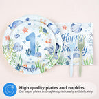 Greencian 96 Pcs Under The Sea Party Supplies – 1st Birthday Plates & Napkins, Serves 24