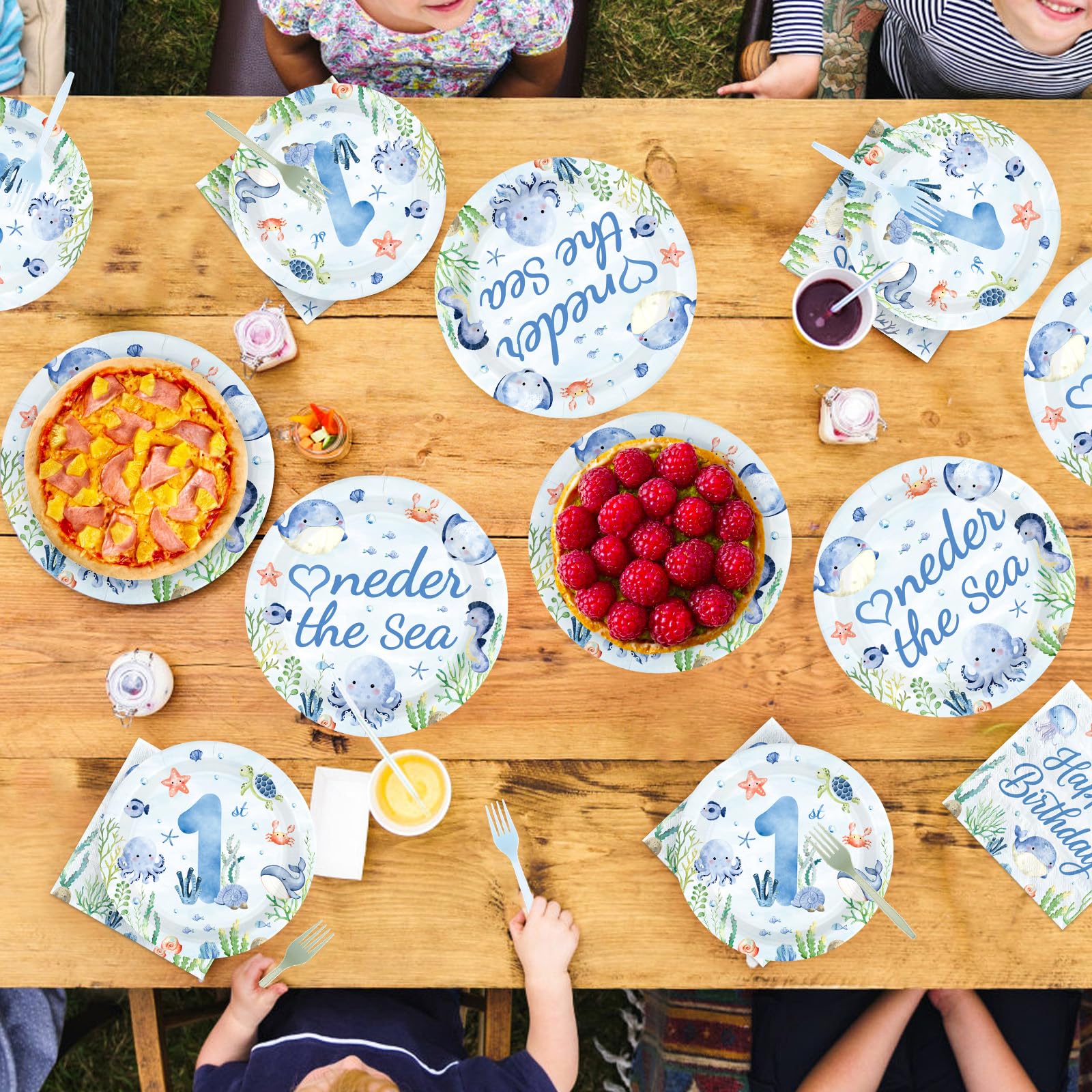 Greencian 96 Pcs Under The Sea Party Supplies – 1st Birthday Plates & Napkins, Serves 24
