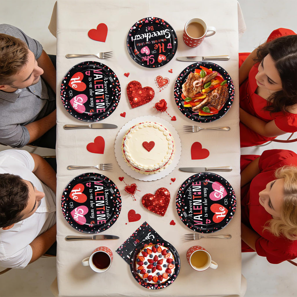 Greencian 200 Pcs Valentine's Day Gender Reveal Plates & Napkins – He or She Tableware Set for Baby Shower (Serves 50)