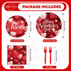 Greencian 200 Pcs Happy Valentine's Day Party Supplies — Romantic Hearts Plates, Napkins & Forks for 50