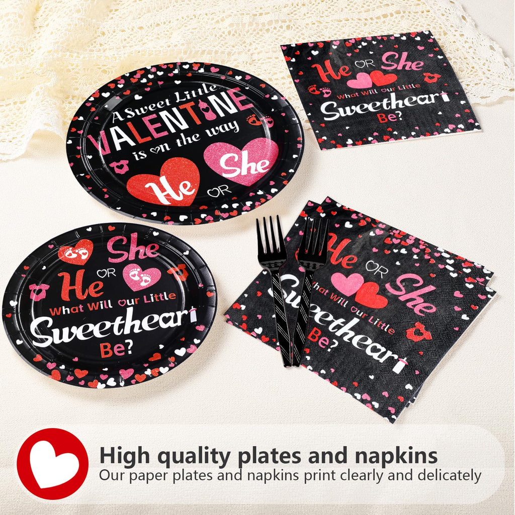 Greencian 200 Pcs Valentine's Day Gender Reveal Plates & Napkins – He or She Tableware Set for Baby Shower (Serves 50)