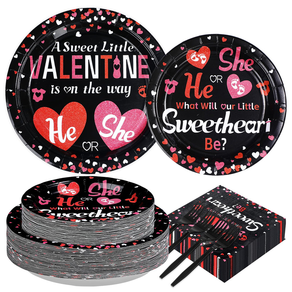 Greencian 200 Pcs Valentine's Day Gender Reveal Plates & Napkins – He or She Tableware Set for Baby Shower (Serves 50)