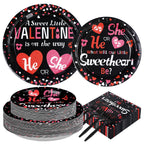 Greencian 200 Pcs Valentine's Day Gender Reveal Plates & Napkins – He or She Tableware Set for Baby Shower (Serves 50)