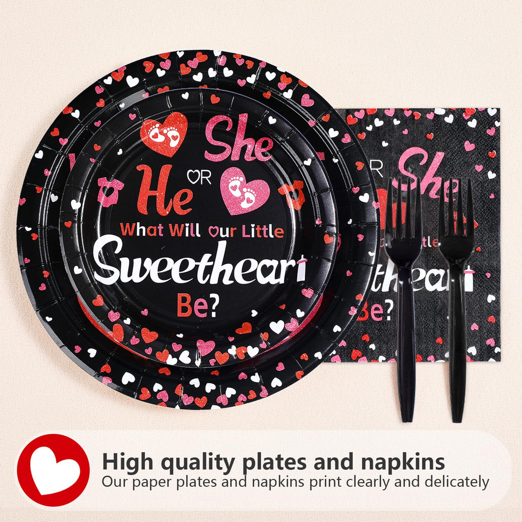 Greencian 200 Pcs Valentine's Day Gender Reveal Plates & Napkins – He or She Tableware Set for Baby Shower (Serves 50)