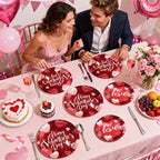 Greencian 200 Pcs Happy Valentine's Day Party Supplies — Romantic Hearts Plates, Napkins & Forks for 50