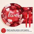 Greencian 200 Pcs Happy Valentine's Day Party Supplies — Romantic Hearts Plates, Napkins & Forks for 50