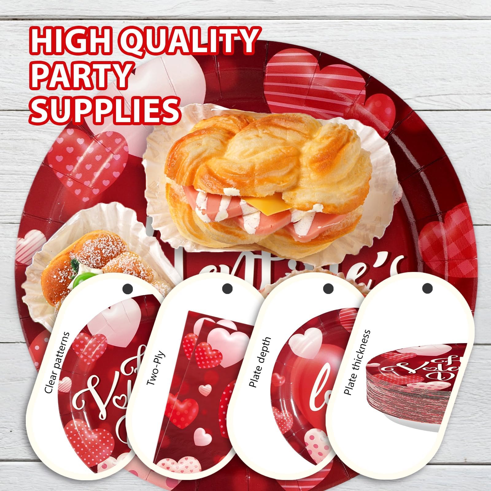 Greencian 200 Pcs Happy Valentine's Day Party Supplies — Romantic Hearts Plates, Napkins & Forks for 50