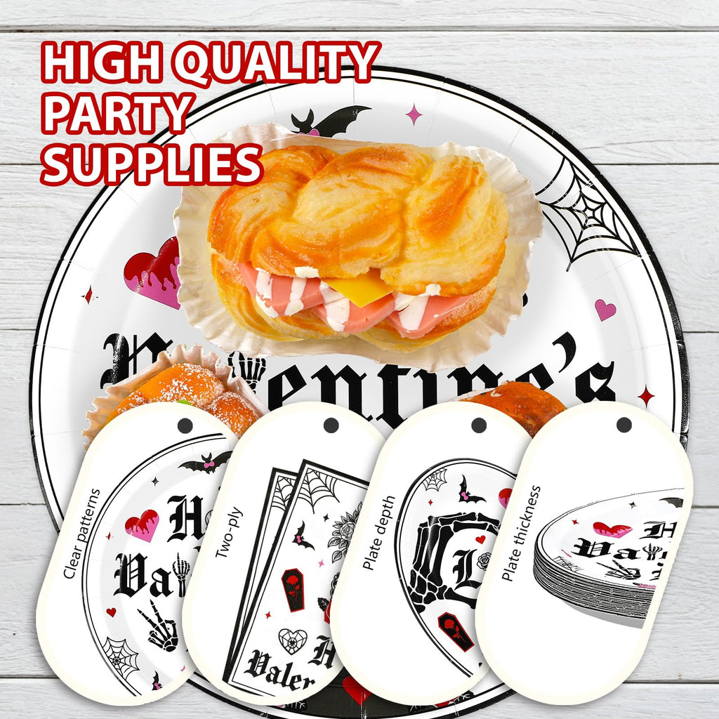Greencian Gothic Valentine Tableware Set – 96 Pcs for 24 Guests (Plates, Napkins & Forks)