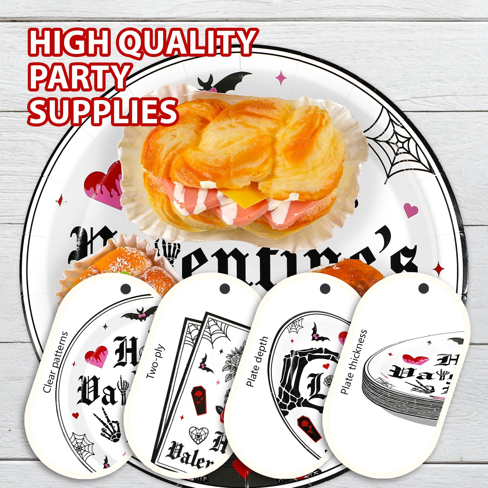 Greencian Gothic Valentine Tableware Set – 96 Pcs for 24 Guests (Plates, Napkins & Forks)