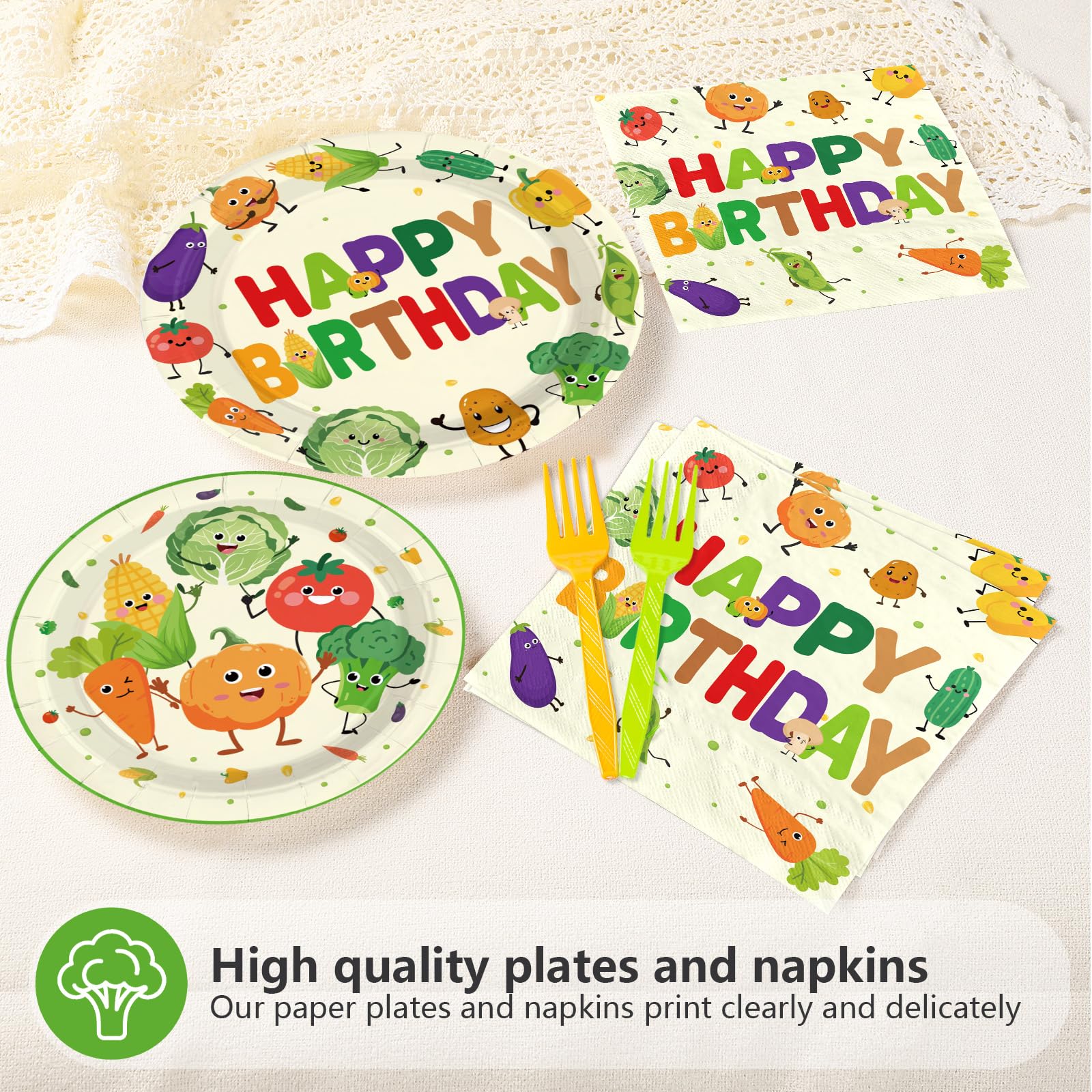 Greencian 96Pcs Vegetable Birthday Party Supplies – Serves 24, Garden Theme Tableware
