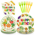 Greencian 96Pcs Vegetable Birthday Party Supplies – Serves 24, Garden Theme Tableware