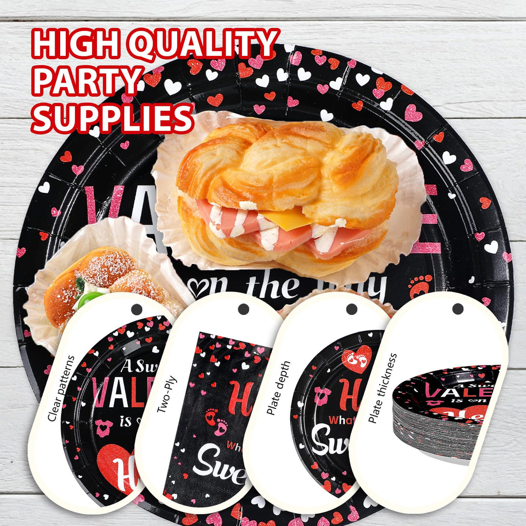 Greencian 200 Pcs Valentine's Day Gender Reveal Plates & Napkins – He or She Tableware Set for Baby Shower (Serves 50)
