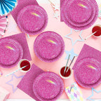 Grencian 96 Pcs Hot Pink Party Supplies – Holographic Plates & Napkins Set for 24