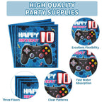 Grencian 96-Pcs 10th Video Game Birthday Tableware Set – Blue Level 10 Plates, Napkins & Forks (Serves 24)