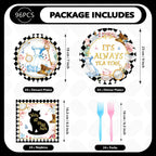 Grencian 96-Piece Alice in Onderland Party Tableware Set – Plates, Napkins & Forks for 24
