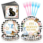 Grencian 96-Piece Alice in Onderland Party Tableware Set – Plates, Napkins & Forks for 24