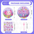 Grencian 96Pcs Axolotl Birthday Party Set – Pink Plates, Napkins & Forks (Serves 24)