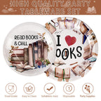 Grencian 96 Pcs Book Themed Party Decorations for Book Club – Plates, Napkins & Forks (Serves 24)