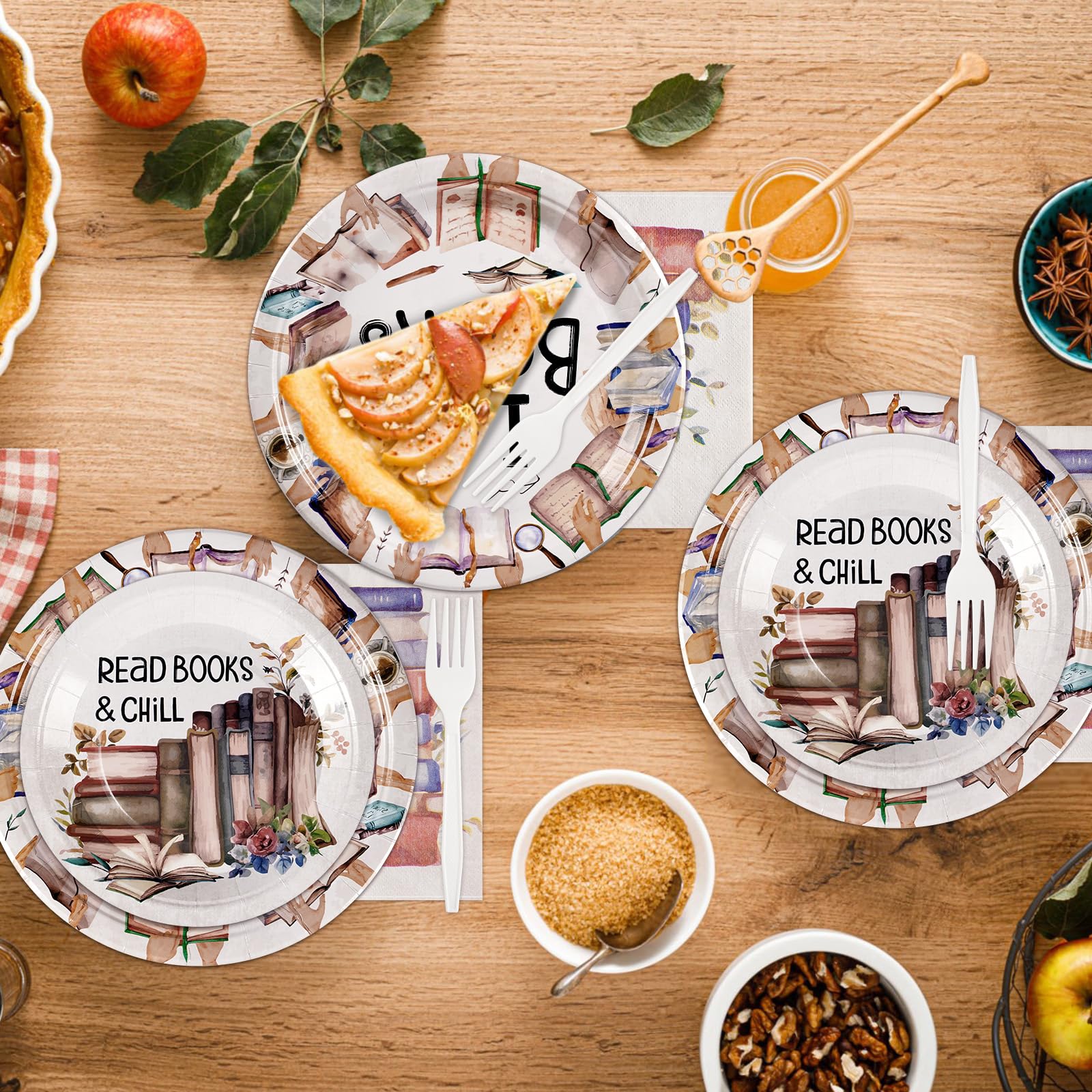 Grencian 96 Pcs Book Themed Party Decorations for Book Club – Plates, Napkins & Forks (Serves 24)