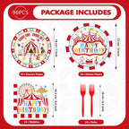 Grencian 96Pcs Carnival Circus Party Plates & Napkins – Serves 24 | Birthday Tableware Set