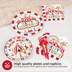 Grencian 96Pcs Carnival Circus Party Plates & Napkins – Serves 24 | Birthday Tableware Set