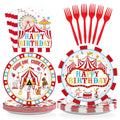 Grencian 96Pcs Carnival Circus Party Plates & Napkins – Serves 24 | Birthday Tableware Set