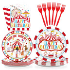 Grencian 96Pcs Carnival Circus Party Plates & Napkins – Serves 24 | Birthday Tableware Set