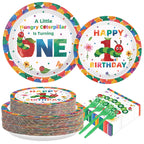 Grencian 200Pcs Caterpillar First Birthday Tableware Set – Green Insect Theme Plates, Napkins & Utensils (Serves 50)