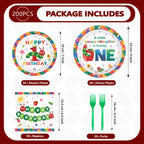 Grencian 200Pcs Caterpillar First Birthday Tableware Set – Green Insect Theme Plates, Napkins & Utensils (Serves 50)