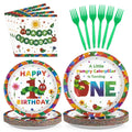 Grencian 200Pcs Caterpillar First Birthday Tableware Set – Green Insect Theme Plates, Napkins & Utensils (Serves 50)