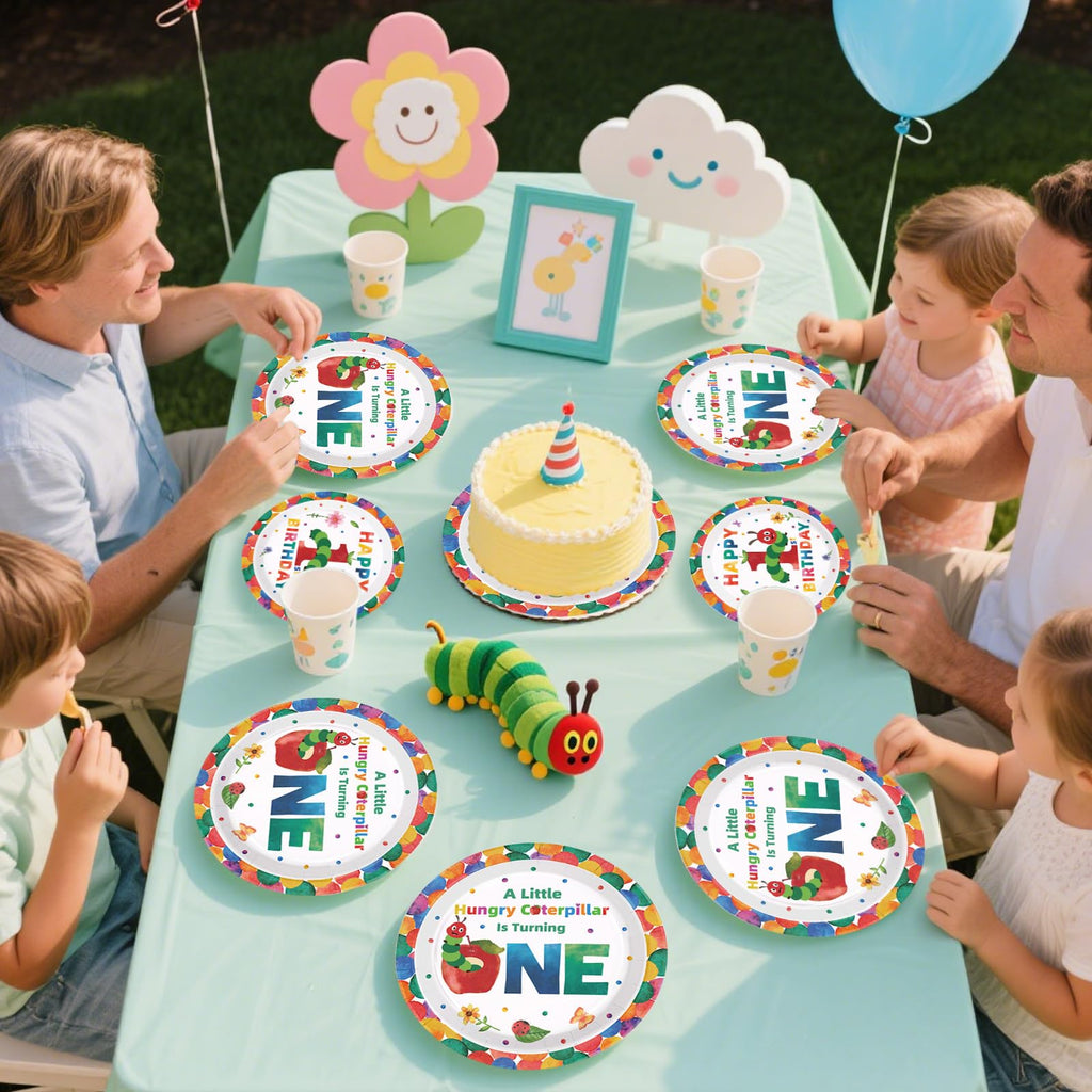Grencian 200Pcs Caterpillar First Birthday Tableware Set – Green Insect Theme Plates, Napkins & Utensils (Serves 50)