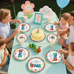 Grencian 200Pcs Caterpillar First Birthday Tableware Set – Green Insect Theme Plates, Napkins & Utensils (Serves 50)