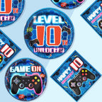 Grencian 96-Pcs 10th Video Game Birthday Tableware Set – Blue Level 10 Plates, Napkins & Forks (Serves 24)