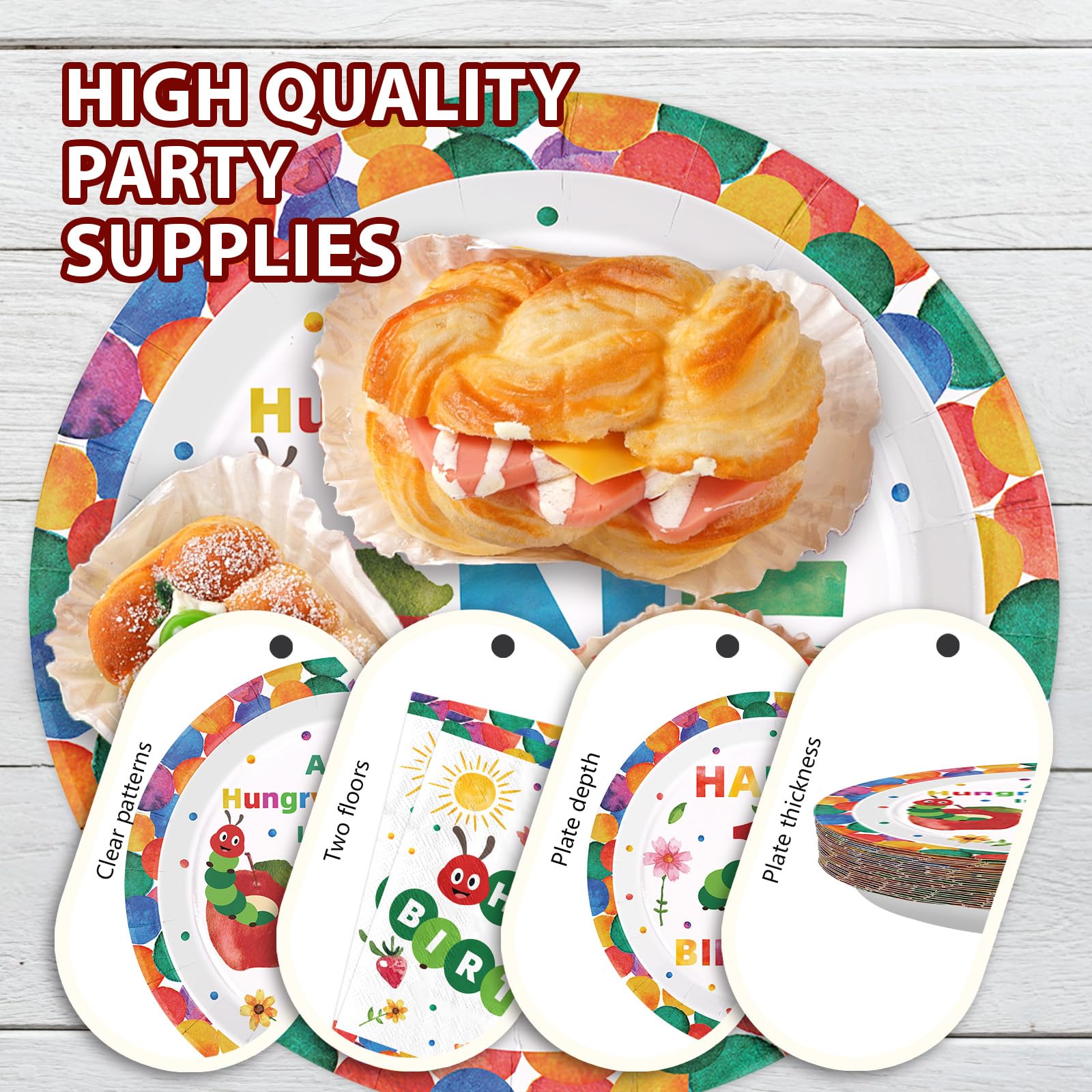 Grencian 200Pcs Caterpillar First Birthday Tableware Set – Green Insect Theme Plates, Napkins & Utensils (Serves 50)