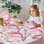Grencian 96 Pcs Four Ever Sweet Donut Birthday Party Set – Plates, Napkins & Forks (Serves 24)