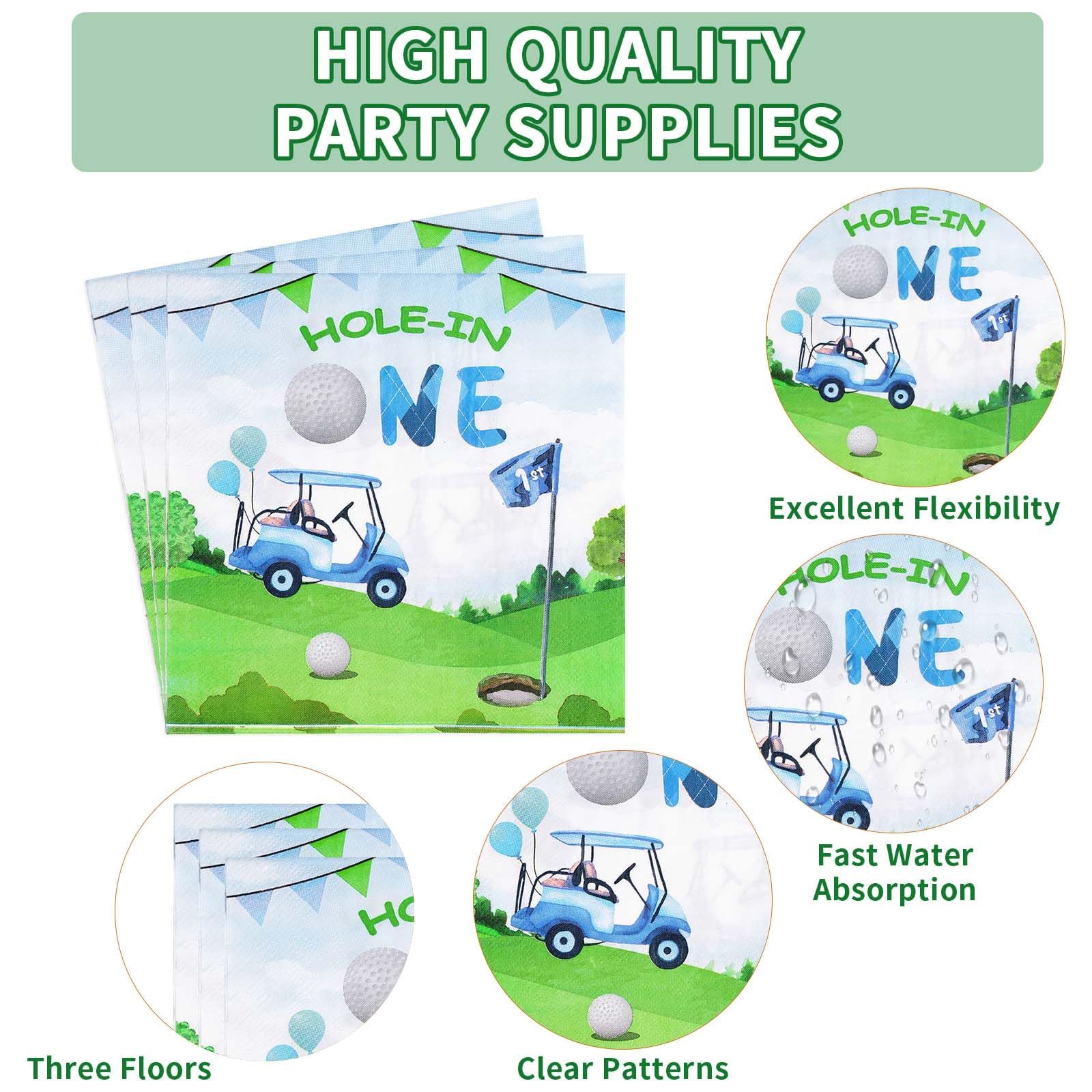 Grencian Golf First Birthday Party Supplies — Hole-in-One Tableware Set (Serves 24)