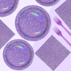 Grencian 96Pcs Purple Party Supplies – Iridescent Plates & Napkins for 24 Guests