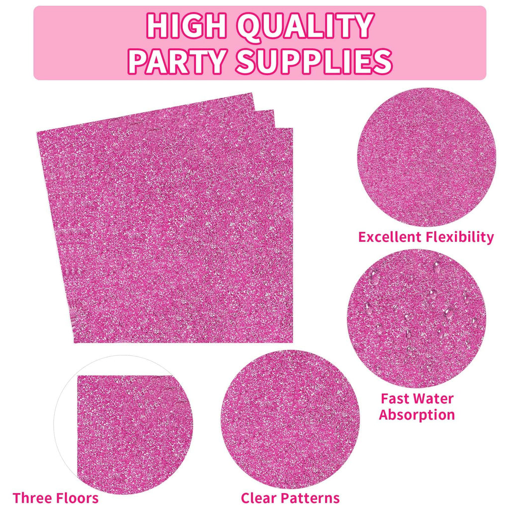 Grencian 96 Pcs Hot Pink Party Supplies – Holographic Plates & Napkins Set for 24