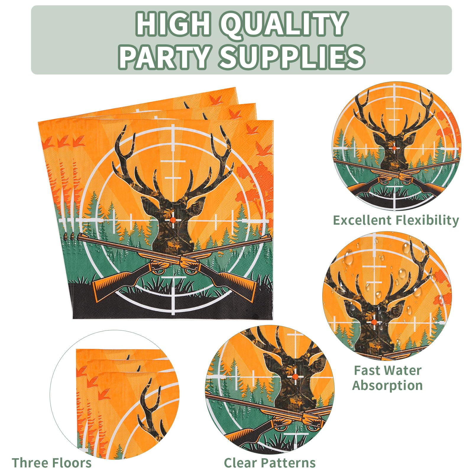 Grencian 96Pcs Hunting Camo Party Supplies – 350GSM Disposable Tableware Set for 24 Guests