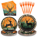 Grencian 96Pcs Hunting Camo Party Supplies – 350GSM Disposable Tableware Set for 24 Guests