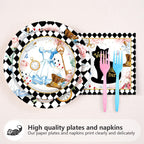 Grencian 96-Piece Alice in Onderland Party Tableware Set – Plates, Napkins & Forks for 24