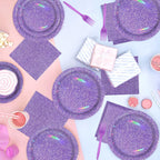 Grencian 96Pcs Purple Party Supplies – Iridescent Plates & Napkins for 24 Guests