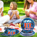 Grencian 96-Pcs 10th Video Game Birthday Tableware Set – Blue Level 10 Plates, Napkins & Forks (Serves 24)