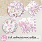 Grencian 96Pcs Pink Circus Party Supplies – Carnival Plates & Napkins Set