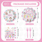Grencian 96Pcs Pink Circus Party Supplies – Carnival Plates & Napkins Set